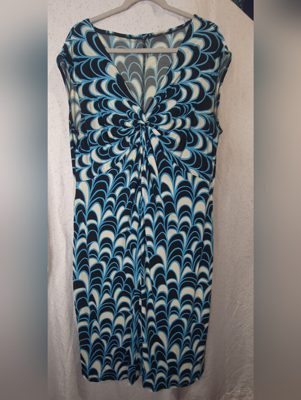 London Times Blue & Navy Swirl Twist-Front Dress